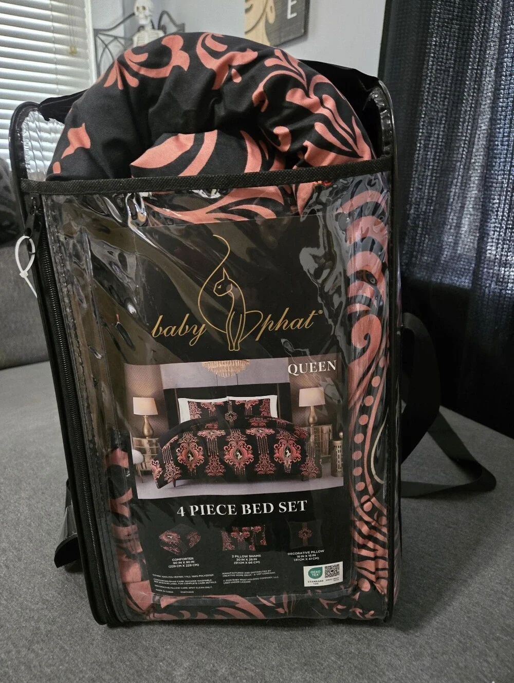 Queen Baby Phat Logo Comforter Bed Set Pink & Black